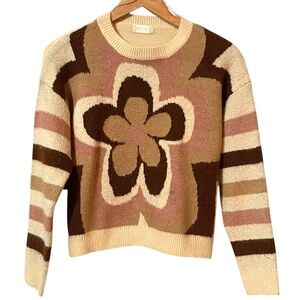 Altar'd State Bailee Flower Tan and Brown Striped Sweater in Women's Size Med